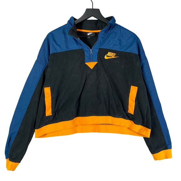 Nike Womens XL Blue‎ Gray Orange Half-Zip Windbreaker Jacket Fleece Pullover - Picture 1 of 9